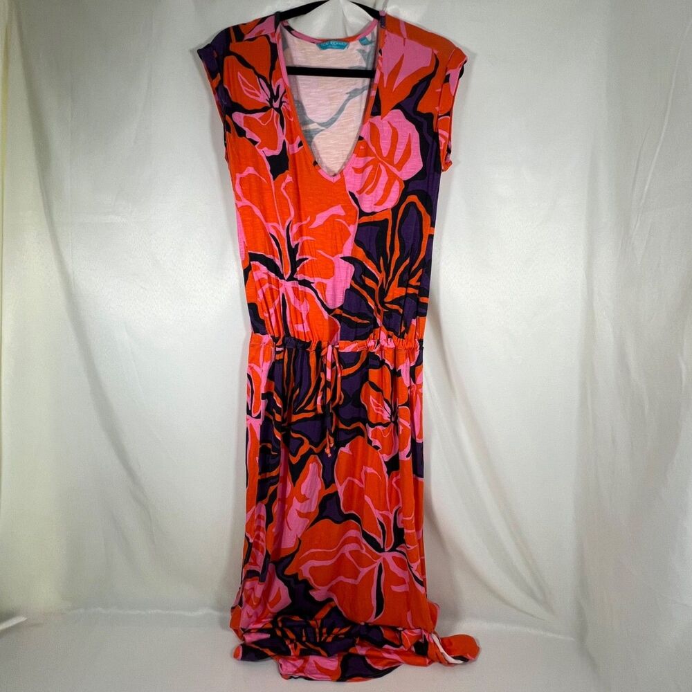 Tori Richard Hawaiian Floral Tropical Maxi Dress Extra Small V-Neck Drawstring